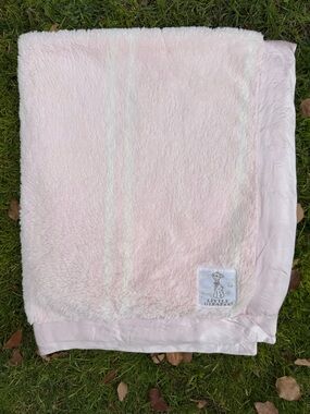 Little Giraffe Pink Stripe Luxe Plush Security Blanket Satin Trim 31x35 Soft GUC